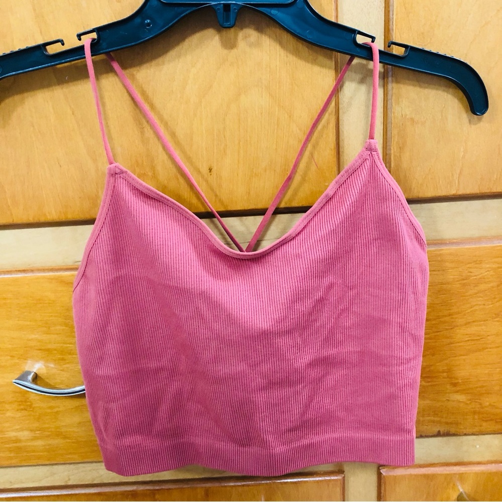 Pink Ribbed Strappy Crop Top